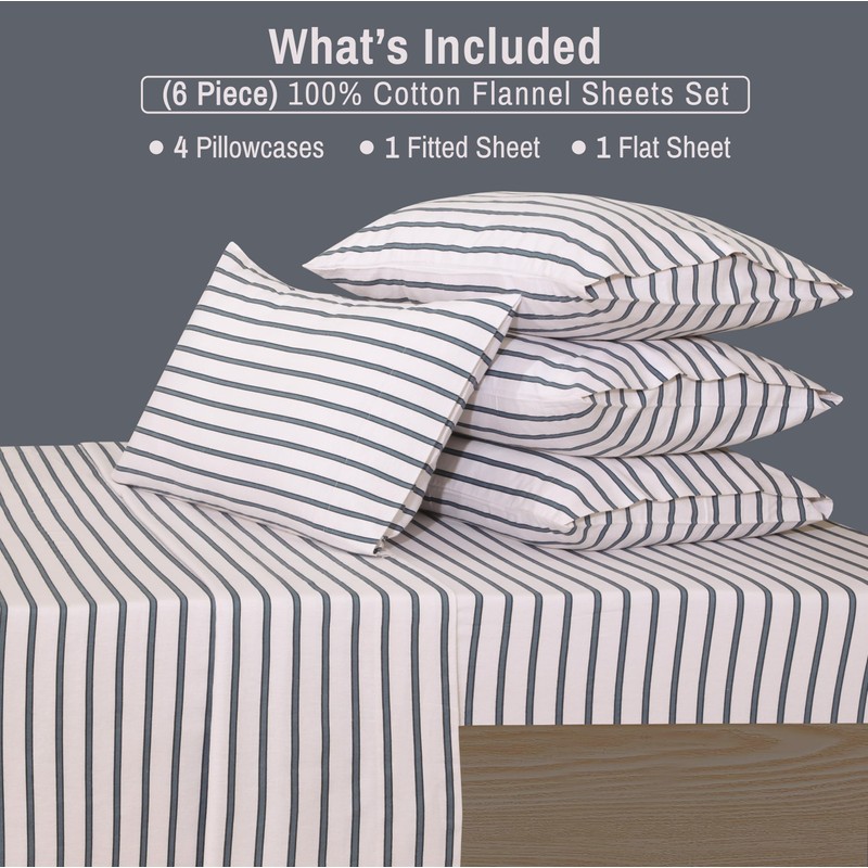 RUVANTI Flannel Sheets Full Size 6 Pcs - 100% Cotton