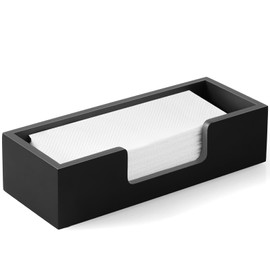 Paper Towel Dispenser Countertop, Wooden Folded Paper Hand Towel Holder for Guest Bathroom, Commercial Tabletop Tissue Dispenser Tray for Multifold C-Fold, Z-Fold, Trifold, Black