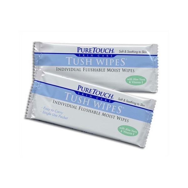 PureTouch Tush Wipes for adults Individual Flushable Moist Wipes BULK 350 Single-Use-Packets