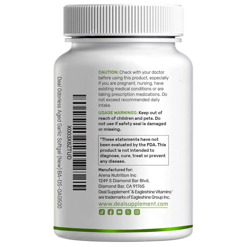 DEAL SUPPLEMENT Odorless Aged Garlic Pills, 6,000mg Per Serving, 500