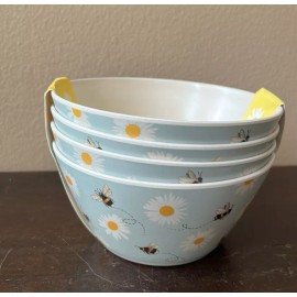 Harvest Green Studio Bamboo  Bumblebee Floral Bowls Set of 4 NEW