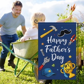 Louise Maelys Happy Father's Day Garden Flag 12x18 Inch, Dad Yard Flag with Tools Design, Double Sided Outdoor Banner Sign for Daddy Papa Grandpa Lawn Porch Decor