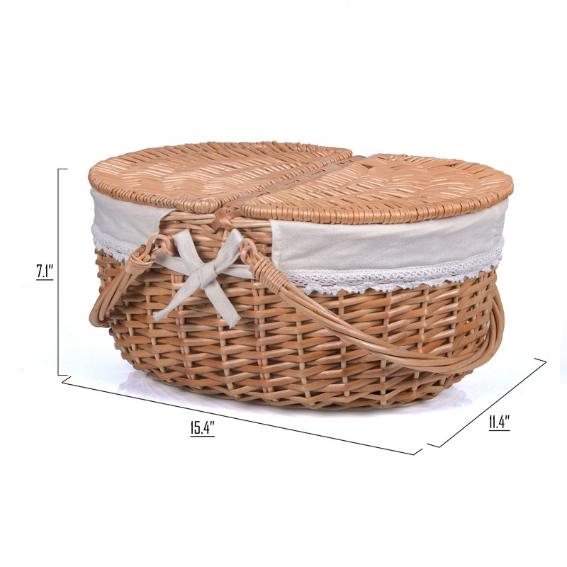 Wicker Picnic Basket with Lid and Handle Sturdy Woven Body