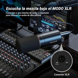 Micrófono Dinámico USBXLR para PC, TONOR Profesional microphone Vocal con 24Bit96kHz, Mic de condensador con 3.5mm jack auriculares,Botón Mute para...