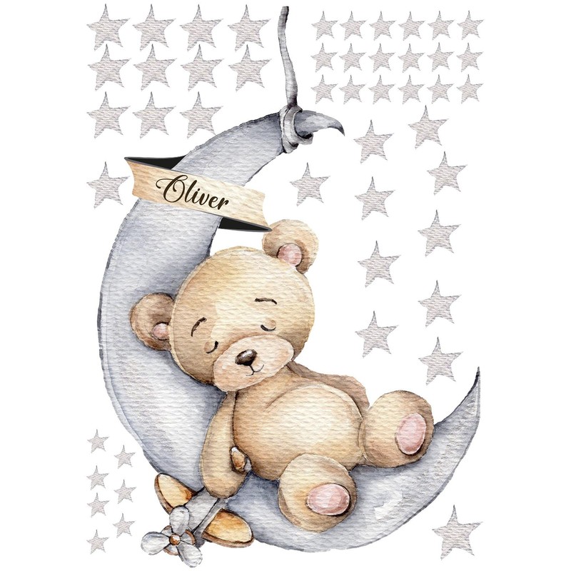 V300 Bear on the Moon Wall Sticker with Name of