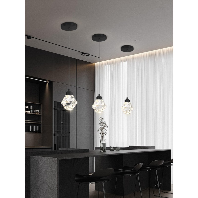Crystal Pendant Light for Kitchen Island,Black Chandelier Lights Fixture, Hanging