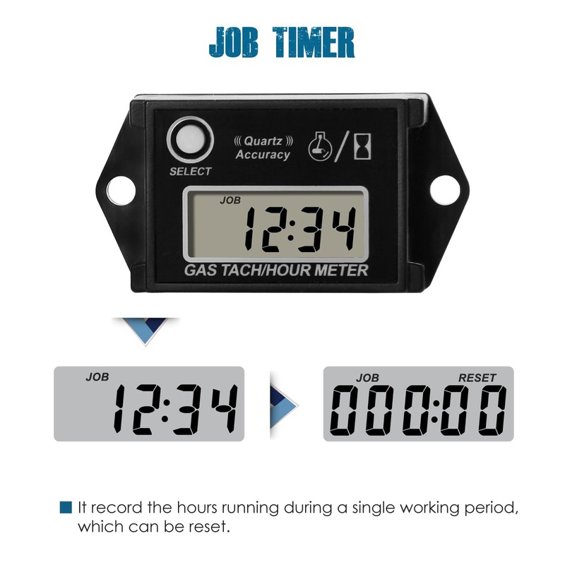 Runleader Digital Maintenance Hours Tachometer Waterproof Design for Lawnmower, Generator,