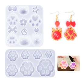 Resin Earring Molds, 2 Pack Puppy Dog and Cat Animal Paw Silicone Molds Keychain Pendant Molds Silicone Molds for Resin Jewelry, DIY Art Craft (A)