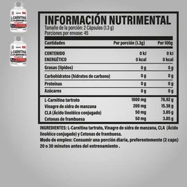 L Carnitina Platinum 4 en 1 1000mg Carnitina, 200mg Vinagre de Manzana, 50mg CLA, 50mg Cetonas de frambuesa por porción. Para Hombres y Mujeres. Testrol. 90 Cápsulas Combo 2 unidades.