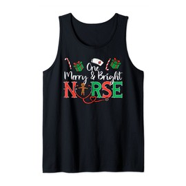 One Merry Bright Nurse Christmas Scrub Top Tank Top, black