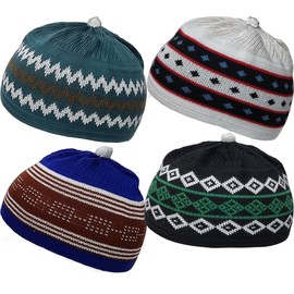 Set 4 Child Size Muslim Children Baby Beanie Skull Cap Assorted Color AMN-273 Islam Crochet Takke Kufi Hat Eid Ramadan Gift (Color Set 5)
