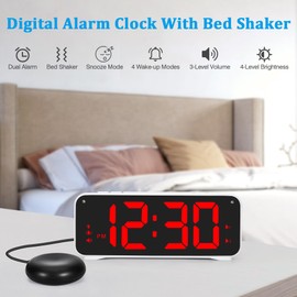 Sukeen Alarm Clock, Alarm Clock for Heavy Sleepers, Vibrating Loud Alarm Clock - 6.5" Display, 4 Level Dimmer, 3 Vibrating Modes, 3 Volume Levels, Dual Alarm & 4 Wake-up Modes - Red Digit