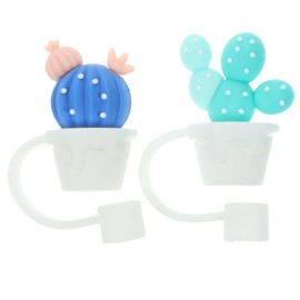 2Pcs Silicone Straw Covers, 0.3in Cactus Shape Straw Toppers Drinking Straw Tips Lids for Water Bottles