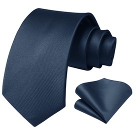 Enlision Solid Navy Blue Ties for Men Wedding Tie and Pocket Square Set Mens Ties for Party Formal Business Classic Necktie for Men