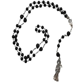 925 Sterling Silver La Santa Muerte Rosary Necklace - Satanic & Holy Saint Death Pendant Necklace For Women & Men