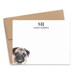 Pug Monogram Stationery Paper and Envelopes Set, Choose Your Dog Breed, FLAT Puppy Notecards With Initials, Cute Stationary With Dogs, Gifts for Pet Lovers, Pugs, Your Choice Of Colors And Quantity