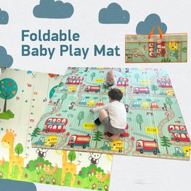 Wiltology playmat, Foldable Baby Play Mat, Extra Large, Non-Toxic, Waterproof Activity Playmats for Babies, Education for Infant, Non-Slip Double Sided (79”x71” 0,4in Olive) boy and Girl