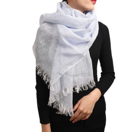 Prettystern Unisex Mottled Plain Long Lightweight Summer Linen Scarf, T05 Blue Mottled