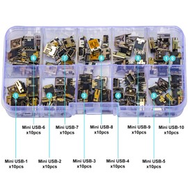 Kidisoii Mini USB Female PCB Mount Connector Assortment Kit, Mini USB Female Socket with 10 Types 5-Pin Jack Connector Female Port DIP 90/180 Degree SMD SMT PCB Jack Socket DIY Kit (Mini USB)