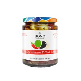 Bono Italian Gourmet Olives | Product of Italy | All Natural | No Artificial Colors or Dyes | Non-GMO Verified, (Pack of 2) (9.88 OZ, Spicy Pitted Mix)