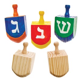 Baker Ross FX939 Wooden Dreidels - Pack of 5 Religious Educational Craft Kits for Kids, Medium