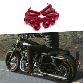 A ABSOPRO Motorcycle License Plates Fairing Bolts Screws M6 x 19mm Hexagon License Plates Bolts Screws Metal Red (Set of 10)