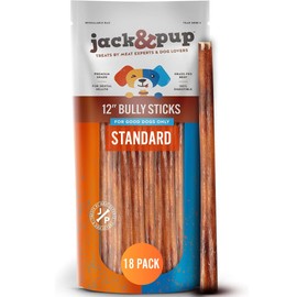 Jack&Pup 12 Inch Standard Bully Sticks for Medium and Large Dogs (18 Pack) Single Ingredient Dog Chew Bully Stick