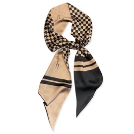 LumiSyne Women Skinny Silk Scarf Retro Checkerboard Plaid Narrow Neckerchief Long Neck Scarf Bandanas Headdress Ribbon Scarf