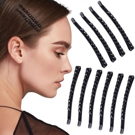 OIIKI 12 Pcs Black Rhinestone Bobby Pins, Shiny Crystal Diamond Hair Pins for Women, Metal Hair Barrettes Hairpins, Decorative Hair Accessories for Daily Use or Parties