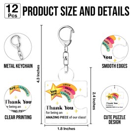 12 Pcs Inspirational Back to School Gifts Star Keychain Bulk, First Day of School Gift for Students from Teacher, Awesome Rainbow Keyring for School Classroom Awards Acrylic Puzzle Piece Keychains