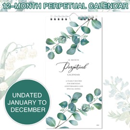 Perpetual Calendar - 12 Month Calendar Undated from Jan. to Dec., 5''X10'' Perpetual Calendar for Reminding Anniversaries, Birthdays, Festivals, Birthday Reminder Book with Thick Paper, Leaves Cover Design