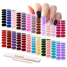 Nail Polish Stickers, DANNEASY 24 Sheets Adhesive Nail Wraps Strips Solid Color Nail Decals Manicure Kit 1Pc Nail File + Wood Cuticle Stick