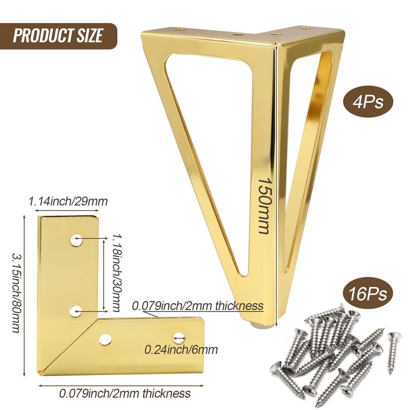 Opfiue 6 inch Heavy Duty Metal Furniture Sofa Legs, Sturdy