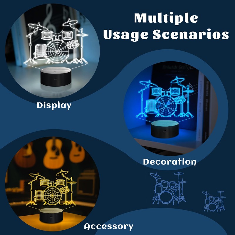 CoolGift Mart Drum Kit Night Light, 3D LED Optical Illusion