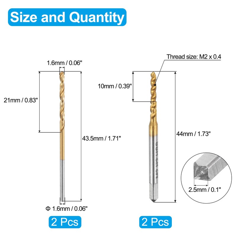 sourcing map Tap and Drill Bit Set, 2pcs M2 x