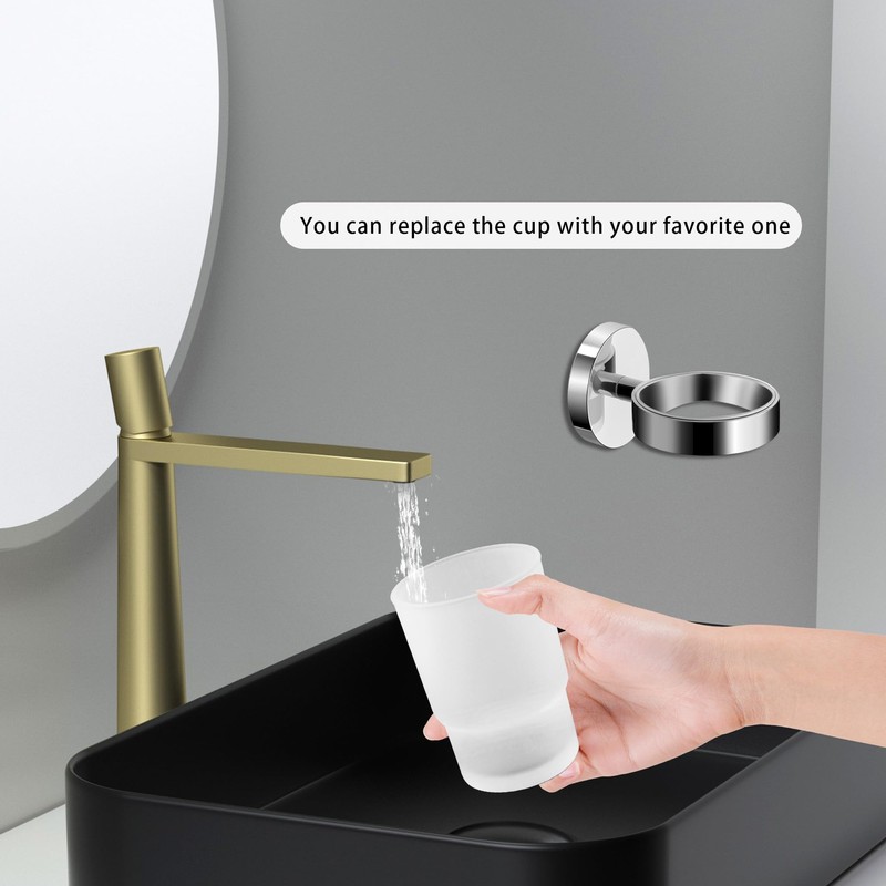 Wall Mount Toothbrush Holder with Frosted Glass Cup, Toothbrushes Toothpaste