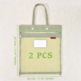 Valtiner 2-Pack Mesh Zipper Pouch Bags with Handles, Double-Layer Nylon Document Bag with Label Pocket, File Storage Pouches for Office Supplies School Travel (Green)