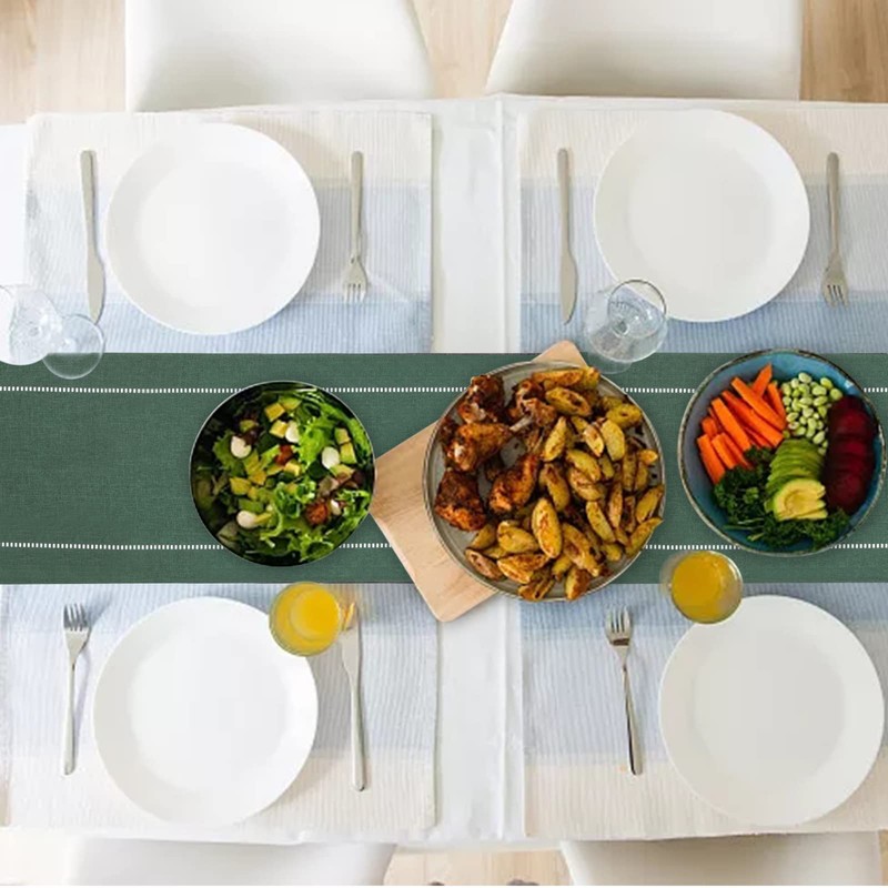 SANLEHAUSE Linen Table Runner, Dark Green, 32 x 180 cm,