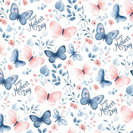 Mothers Day Wrapping Paper. 4 XL Sheets (50 x 70cm). Blue and Pink Butterfly Design. Cutting grid on reverse.