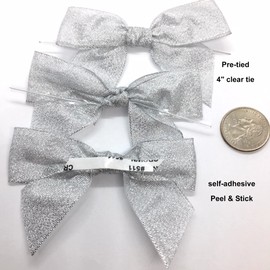 50pcs Silver Metallic Pre-Tied or Self-Adhesive Ribbon Bows - 3 1/2" Large Silver
