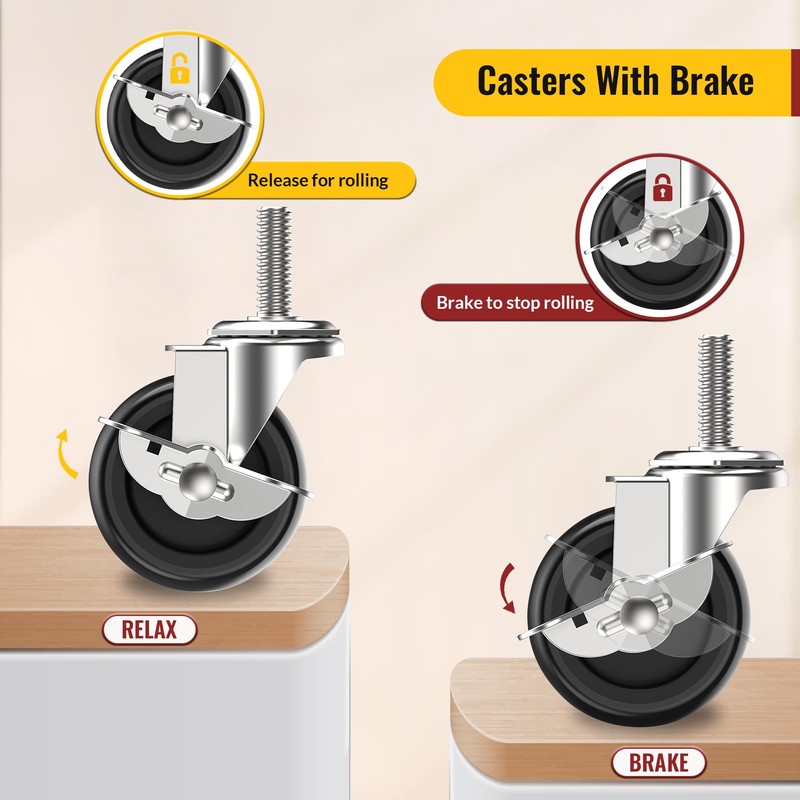 HOLKIE Caster Wheels 3 inch Locking Casters Set of 8,