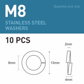 BOUMVID Pack of 10 Spring Washers M8, Spring Washer Shape B after Spring Ring Smooth, 304 Stainless Steel DIN 127 A2 V2A Spiral Spring Washers Spring Washers Spring Washers