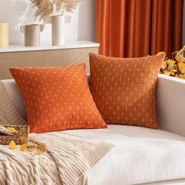 MIULEE Fall Pack of 2 Decorative Burlap Linen Throw Pillow Covers Modern Farmhouse Pillowcase Rustic Woven Textured Cushion Cover for Sofa Couch Bed 18x18 Inch Rust