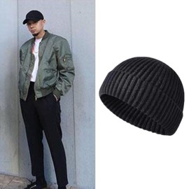 Men's Fisherman Beanie - Knitted Cuffed Winter Hat for Warmth and Style for Him(Black)