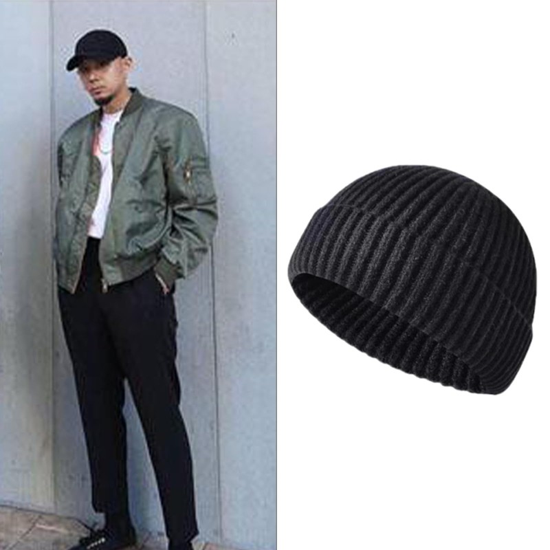 Men's Fisherman Beanie - Knitted Cuffed Winter Hat for Warmth