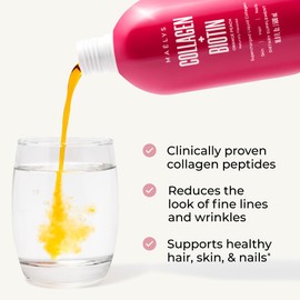 MAËLYS Super Charged Liquid Collagen for Women - Collagen Peptides Supplement with Biotin for Hair, Skin and Nails - Liquid Hydrolyzed Collagen Peptides, Orange Peach