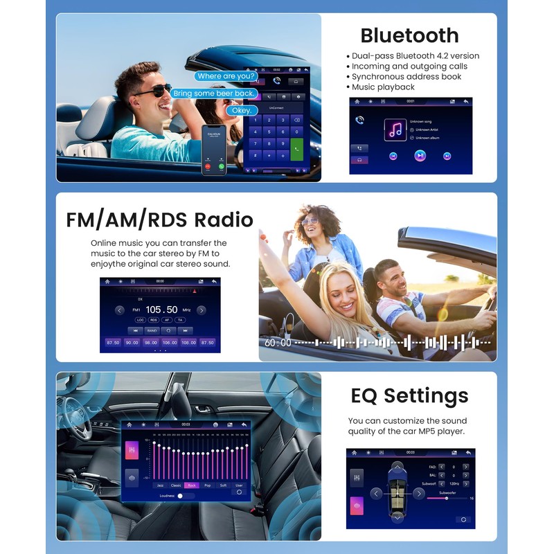 10.1 inch Single Din Car Stereo Wireless CarPlay Android Auto,