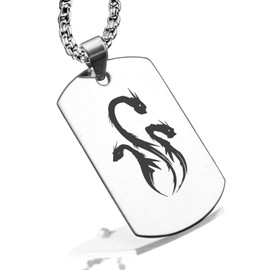 Comfort Zone Studios Stainless Steel Mythical Hydra Head Dog Tag Pendant Necklace, Silver