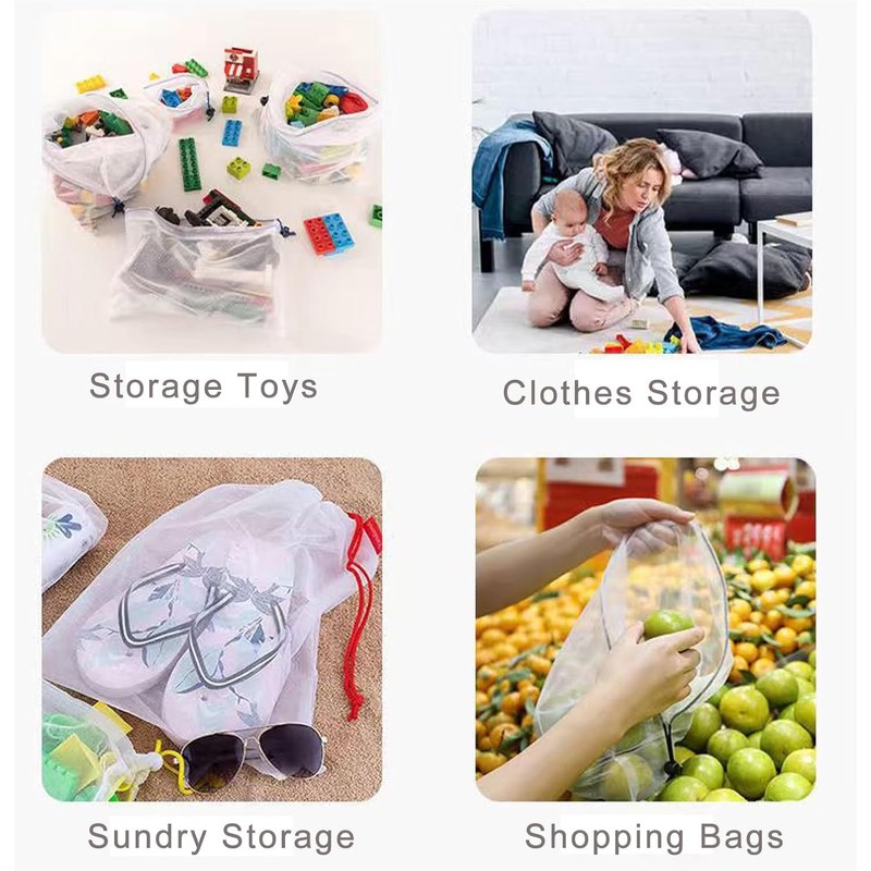 Nylon Mesh Drawstring Bags, 10Pcs Mesh Bags Drawstring Laundry Bags,