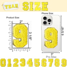 10 Pcs Yellow Chenille Number Patches, Glitter Iron on Numbers for Clothing, Embroidery Varsity Numbers Patches for Backpacks Hats, Applique Preppy Patches for Clothes Jacket Football Jeans